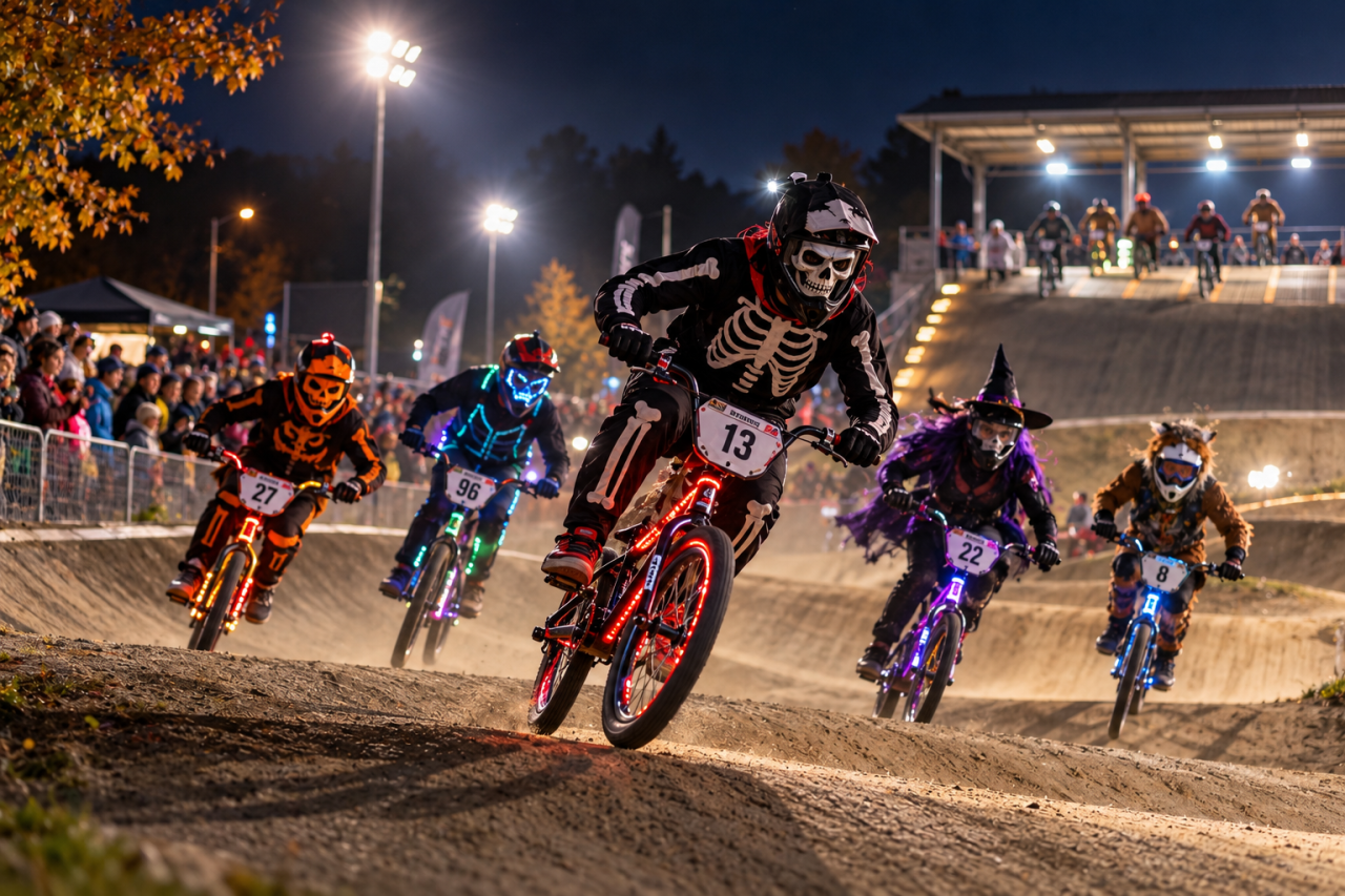 Noční závod BMX v maskách – Pardubice 2026